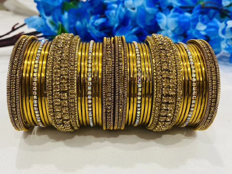 Bangles with vintage oxidized silver for charm -Mesmerizing Gold Plated Heavy Designed Wedding Bangles