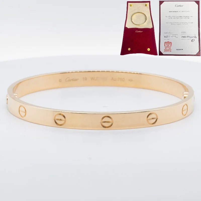 Bracelets with heart-shaped ruby stone charms -2024 NEW STYLE Cartier Love 18k Yellow Gold Bangle Bracelet Size 19 POUCH & CERT