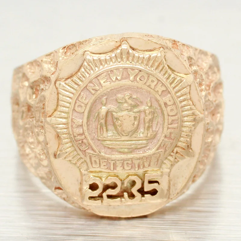 Women’s rings with topaz gems for brilliance -NYPD New York Police Dept Gold Mens Ring - 14k Yellow Gold Detective Signet Ring