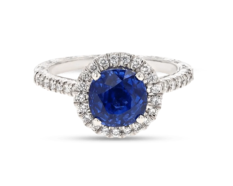 Women’s rings with pave topaz for dazzle -Untreated Burma Sapphire Ring, 3.20 Carats