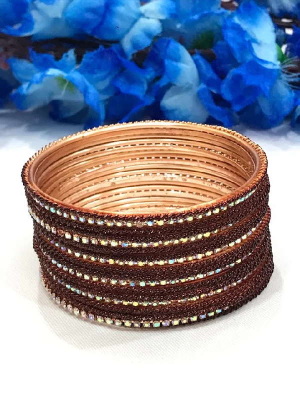 Bracelets with vintage claw-set gemstones -Beautiful Brown Colored Traditional Wear Metal Bangle Set For Women