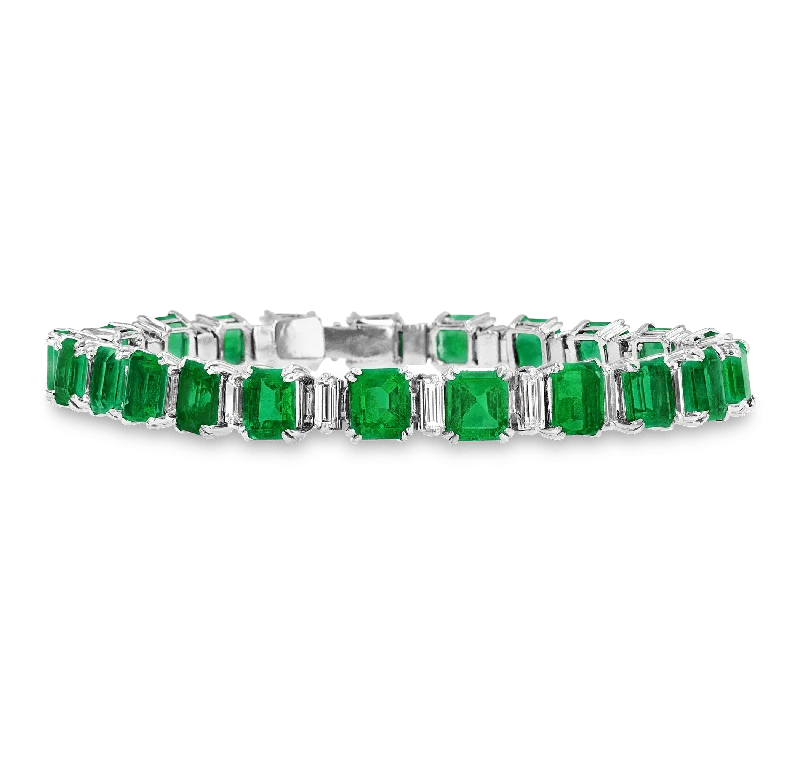 Bangles with gothic-inspired engravings for drama -Colombian Emerald Bracelet, 23.03 Carats