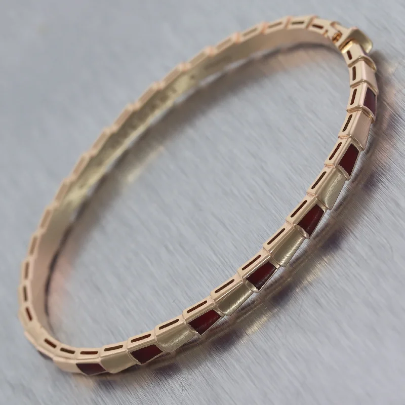 Bracelets with hematite for sleek metallic sheen -BVLGARI 18k Rose Gold Carnelian Serpenti Viper Bangle Bracelet