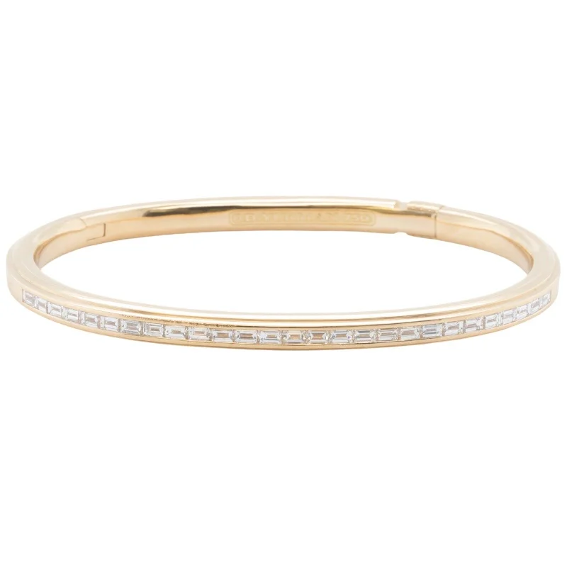 Bangles with vintage oxidized silver for charm -David Yurman Streamline 18k Yellow Gold Baguette Diamond Row Hinged Bangle 7.25"