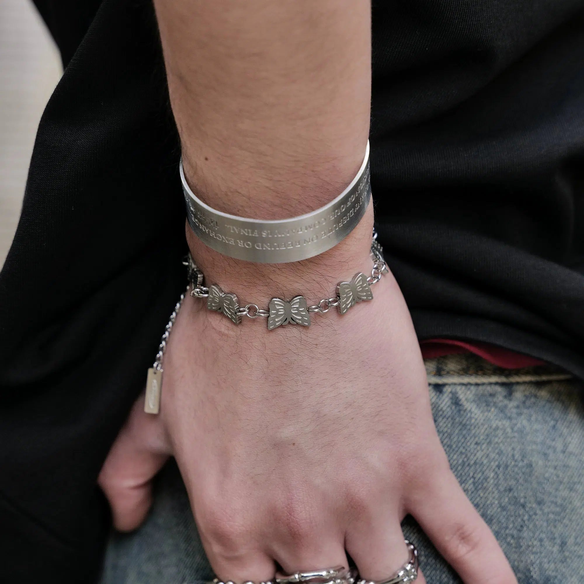 Bangles with herkimer diamonds for raw clarity -Titanium Steel Butterfly Bracelet