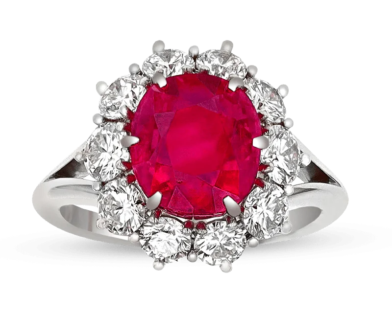 Women’s rings with spiral onyx for contrast -Burma Ruby Ring, 4.34 Carats