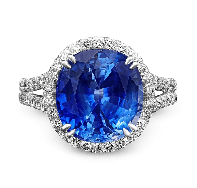 Women’s vintage rings with ornate rose-cut stones -Brilliant Cut Ceylon Sapphire and Diamond Ring