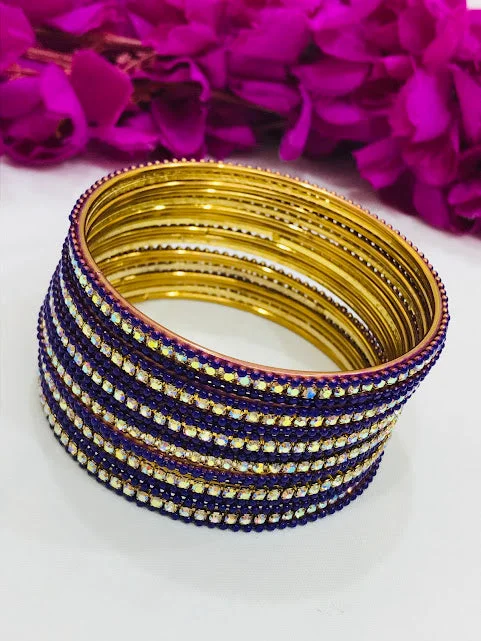 Bracelets with pave ruby for dazzling sparkle -Good Looking Blue Color Metal Bangles With White Stone For Women