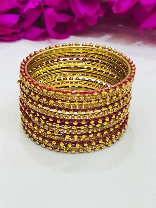 Bracelets with black diamond for bold edge -Traditional Maroon Colored Metal Bangles With Dot Design For Girls