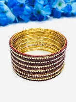 Bracelets with sleek topaz for icy shine -Dazzling Brown Color Metal Bangles With White Stone For Women