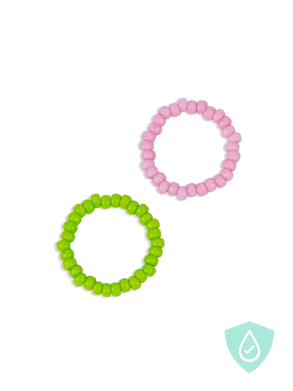 Women’s dainty rings with floral opal motifs -Pink and Green Beaded Ring Set