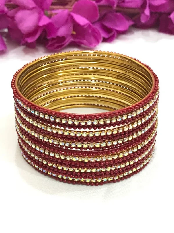 Bangles with oxidized gold for antique look -Alluring Red Color Stone Design Bangles For Women