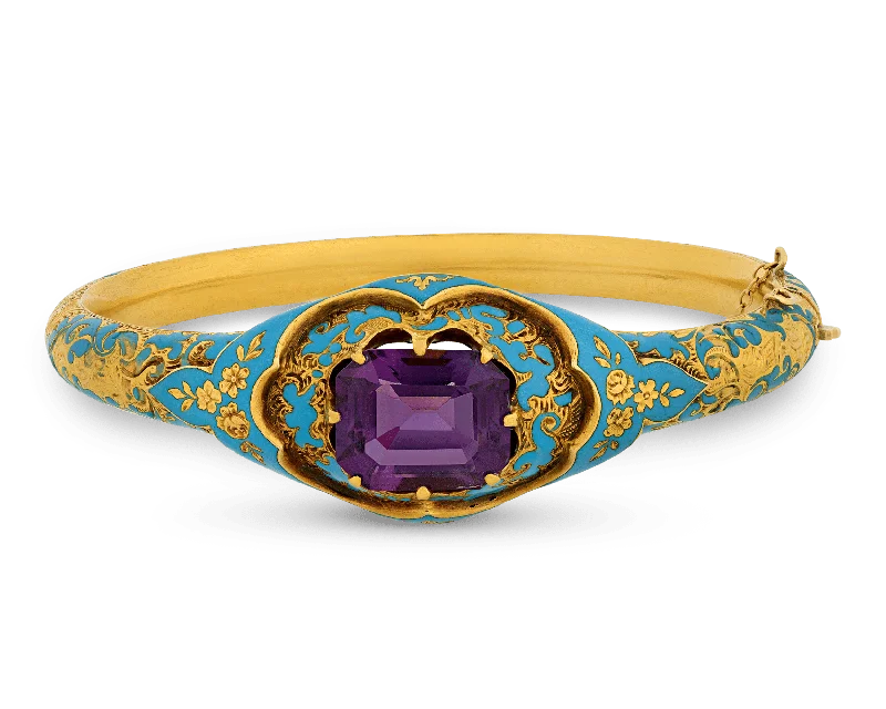 Rose gold bangles with geometric cutout designs -Elizabeth Taylor's Victorian Amethyst Bracelet, 7.25 carats