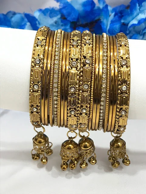 Bangles with raw citrine for sunny charm -Pleasing Gold Color Jhumka With Beads Design Metal Bangles For Women