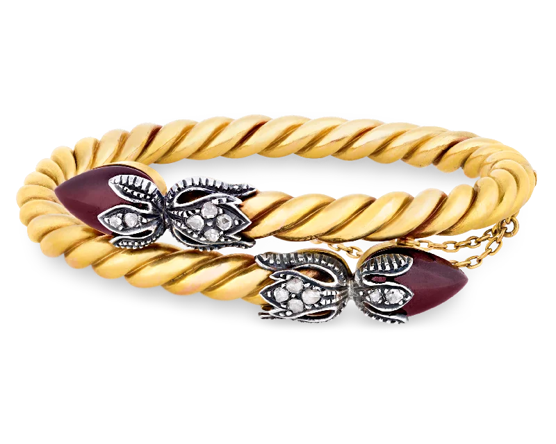 Bangles with oxidized gold for antique look -Victorian Garnet Snake Bracelet, 8.00 carats