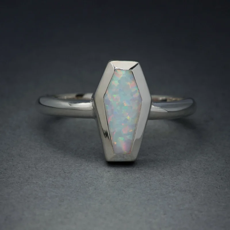 Women’s rings with bold agate for earth -Opal Coffin Ring