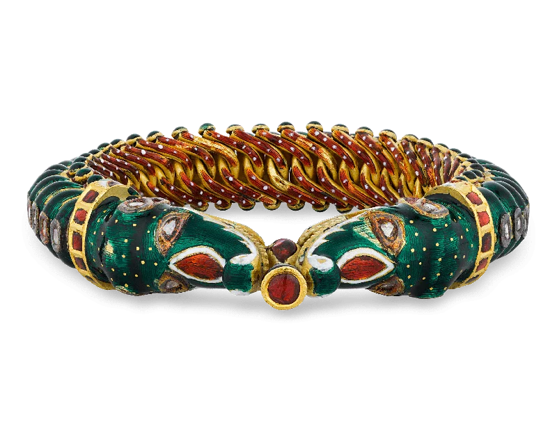 Bangles with interlocking links for uniqueness -Enamel and Gold Dragon Bracelet