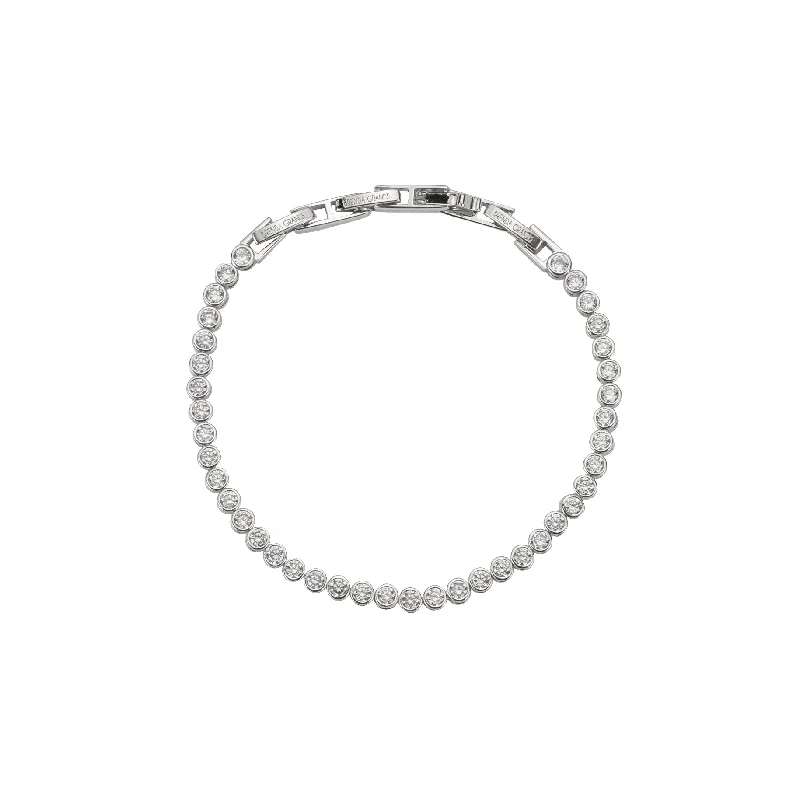 Bangles with rose quartz for soft pink -Silver Diamond Tennis Bracelet (Links)