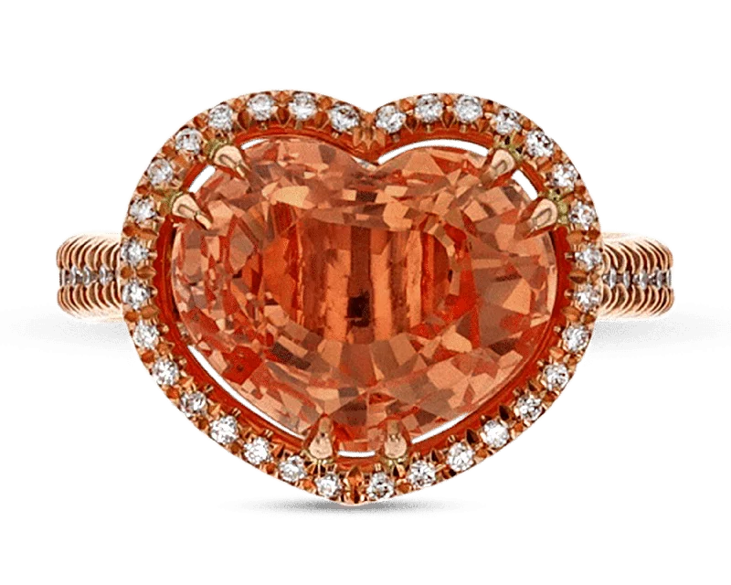 Women’s rings with polished amber for warmth -Heart-Shaped Padparadscha Sapphire Ring, 5.95 Carats