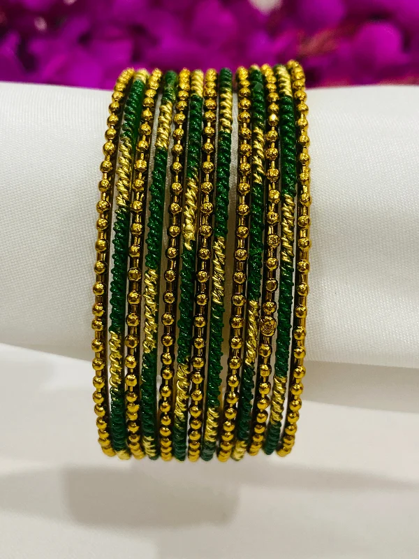 Bangles with claw-set tourmaline for vibrancy -Stunning Dark Green Color Gold Plated Designer Wedding Bangles