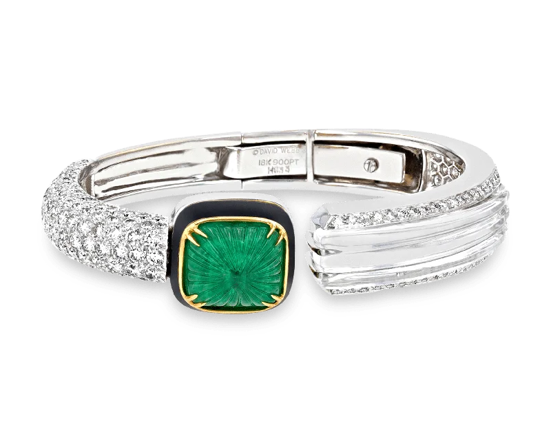 Bangles with floral peridot for green elegance -David Webb Emerald, Diamond & Rock Crystal Bracelet