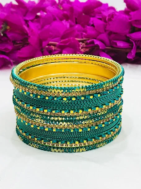 Bracelets with heart-shaped ruby stone charms -Attractive Teal Blue Color Metal Bangles Set For Women