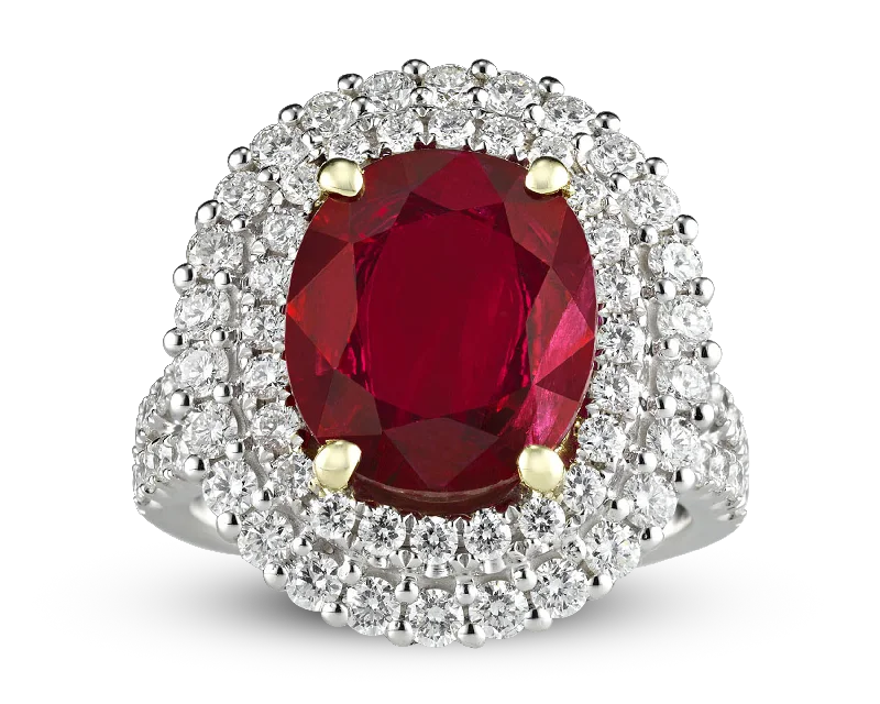 Women’s signet rings with bold family crests -Ruby and Diamond Ring, 3.95 Carats