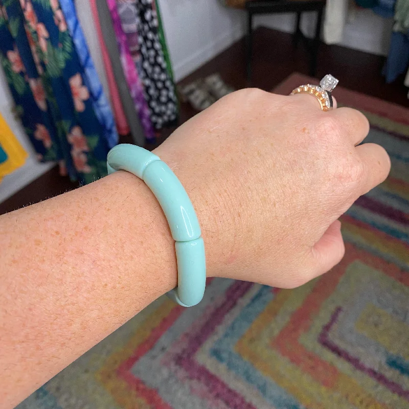 Bangles with peacock ore for iridescent glow -mint cellulose bracelet