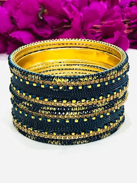 Stackable bangles with colorful enamel finishes -Splendid Teal Blue Color Metal Bangles Set For Women