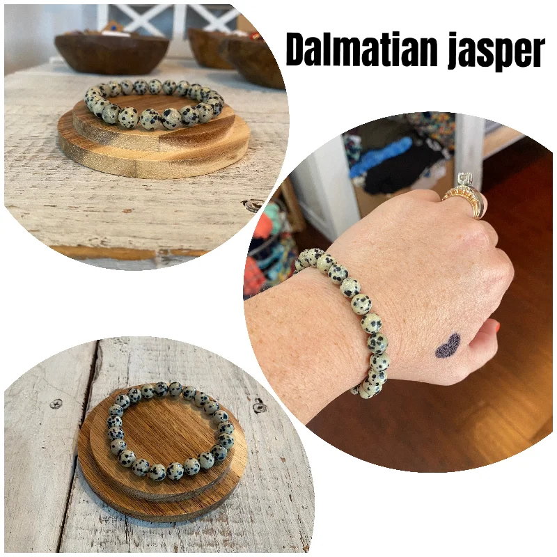 Bracelets with black diamond for bold edge -dalmatian jasper semi-precious stone bracelet