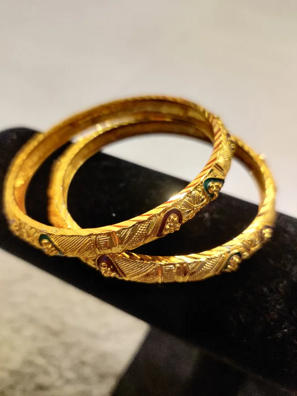 Bangles with bold onyx stones for contrast -Stunning Gold Plated Designer Bangles Set For Women