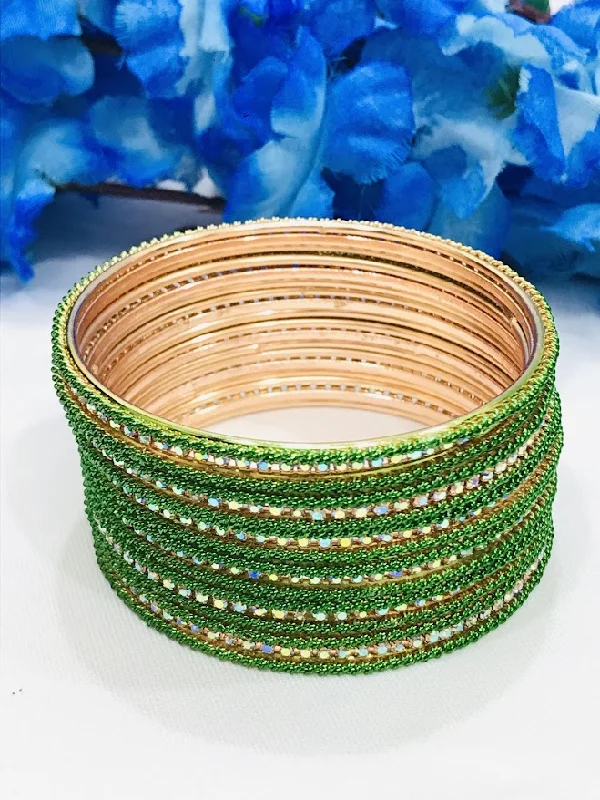 Bracelets with pave ruby for dazzling sparkle -Beautiful Ethnic Wear Green Colored Metal Bangles For Women