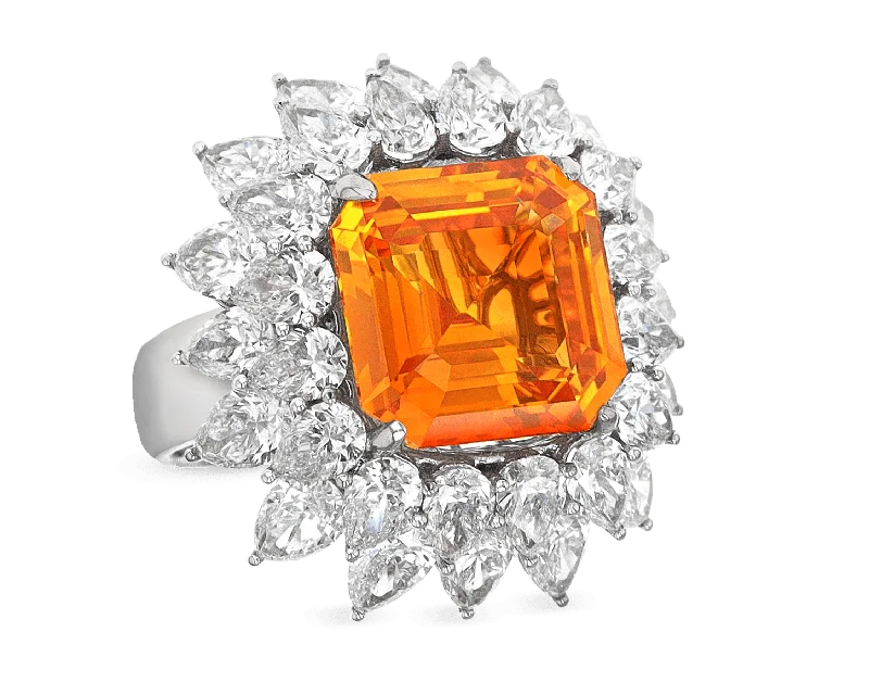 Women’s rings with etched initials for meaning -Orange Sapphire Ring, 14.01 Carats