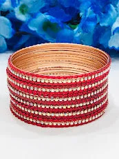 Bangles with sleek opal for iridescent charm -Appealing Red Color Metal Bangles With White Stones For Women