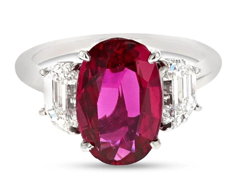 Women’s rings with sunstone gems for glow -Oval Ruby Ring, 4.09 Carats