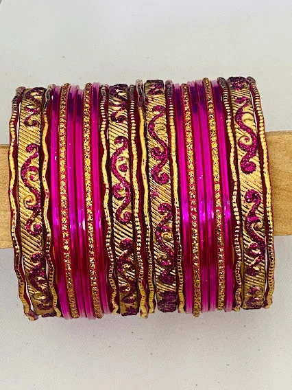 Bracelets with wave engravings for ocean vibes -Gorgeous Pink Color Designer Metal Bangle Set