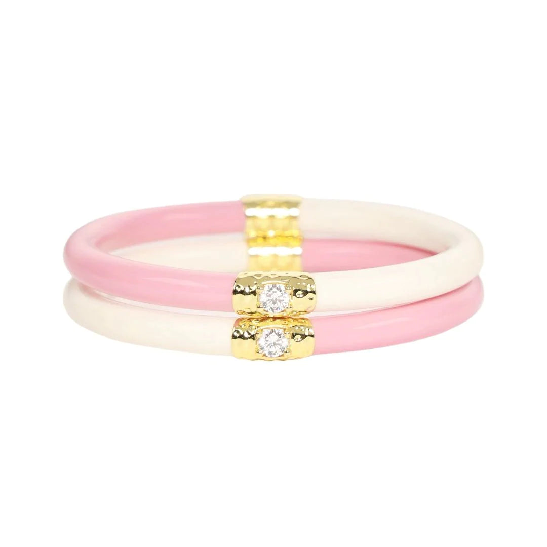 Bangles with rose quartz for soft pink -BuDhaGirl Yin Yang Pink Bangles