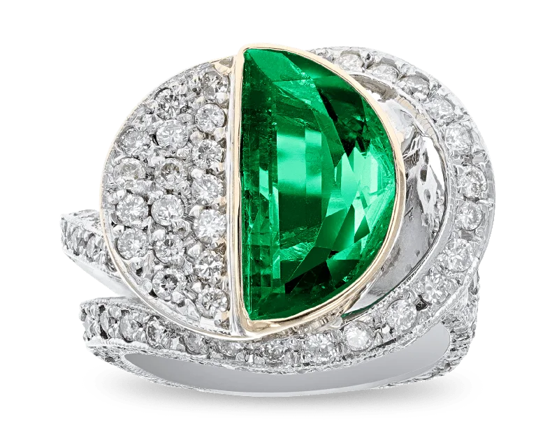 Women’s rings with vine-inspired emerald bands -Colombian Emerald and Pavé Diamond Ring