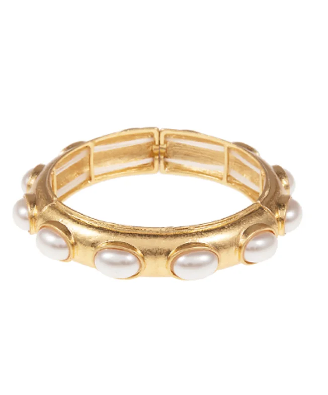 Bangles with oxidized gold for antique look -Oval Pearl Gold Bracelet