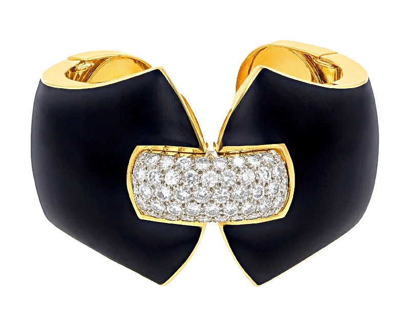 Bracelets with sunstone gems for fiery shine -David Webb Princess Lilian Black Enamel and Diamond Cuff Bracelet