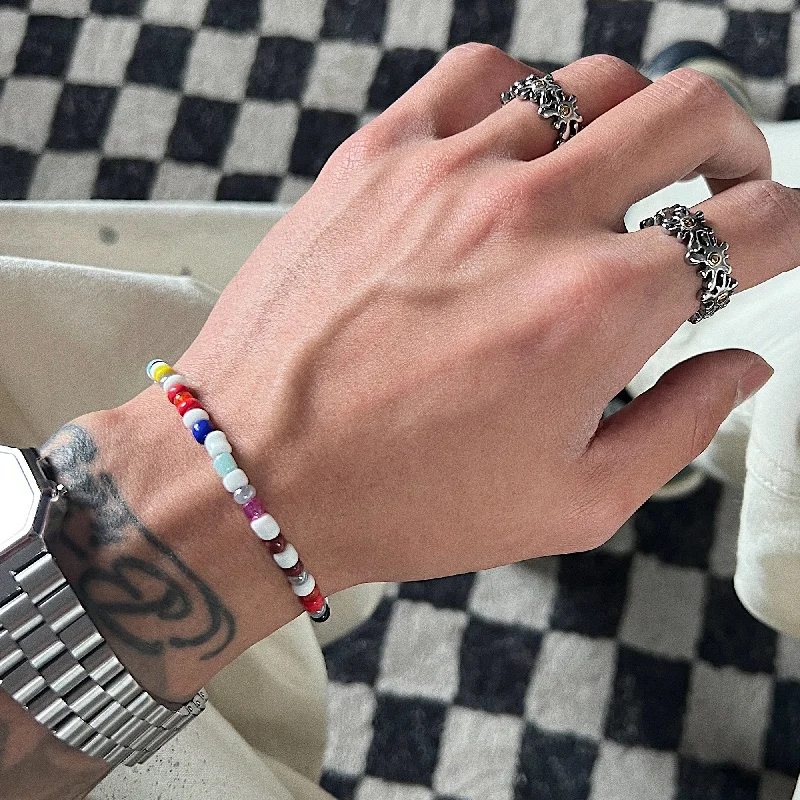 Bracelets with heart-shaped ruby stone charms -Colorful Acrylic Beaded Bracelet