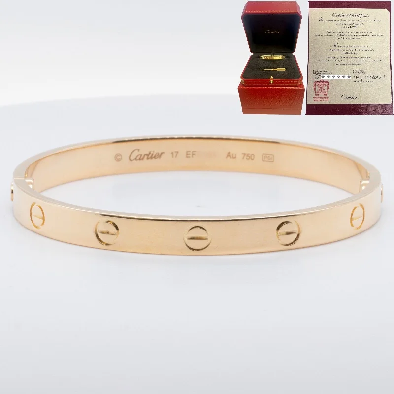 Bangles with topaz gems for icy blue -2017 Cartier Love 18k Yellow Gold Bangle Bracelet Size 17 BOX & CERTIFICATE