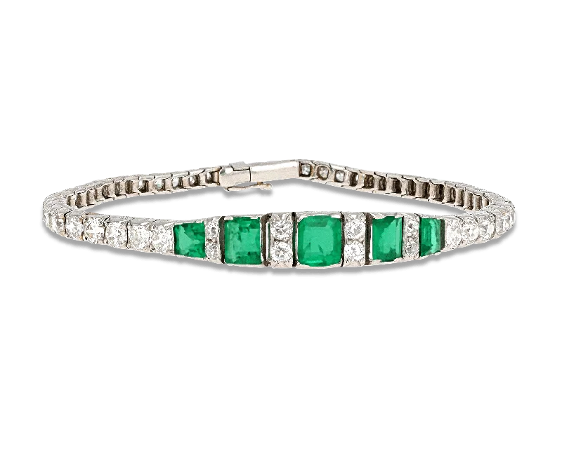 Bangles with tiger eye bands for warmth -Art Deco Diamond and Emerald Bracelet