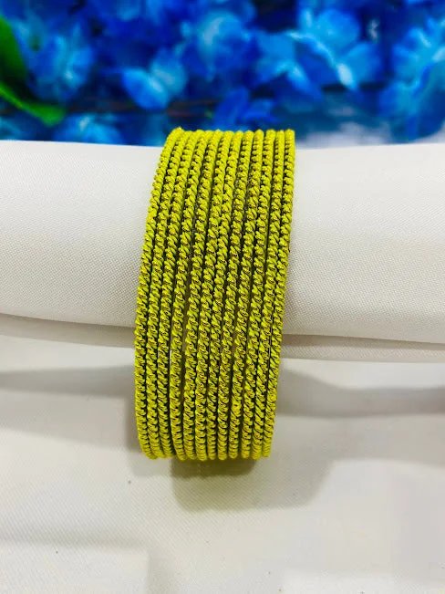 Bangles with malachite stones for green swirls -Dazzling Neon Yellow Color Plain Running Dotted Designer Metal Bangle sets