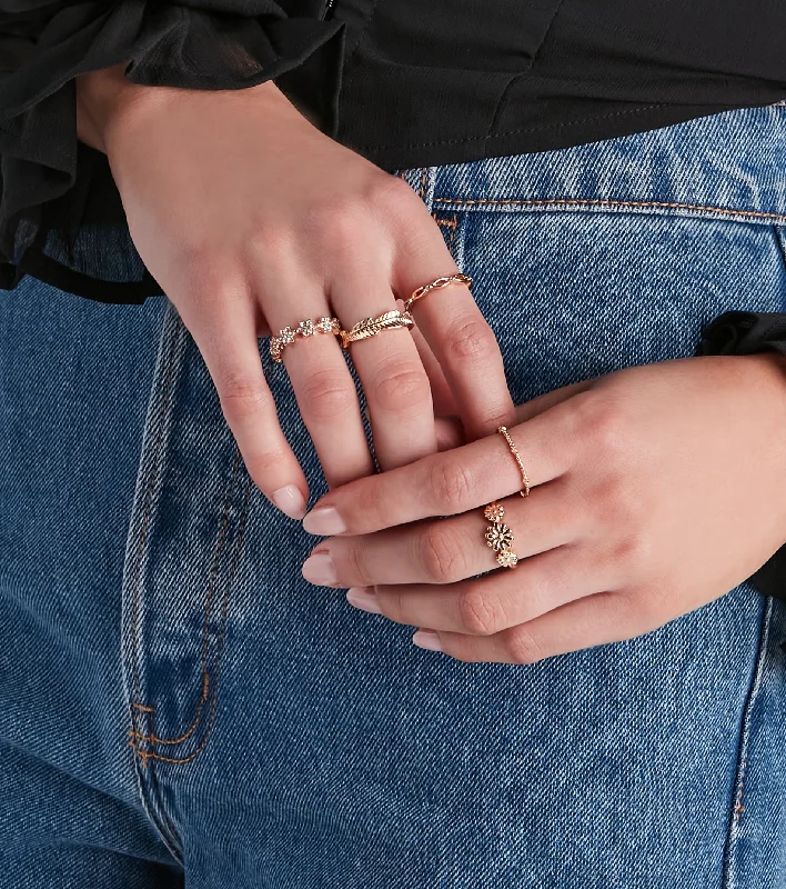 Women’s rings with agate slices for earthiness -Prettiest Details Flower Ring Set