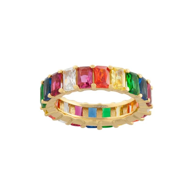 Women’s rings with matte silver for understated -Multi Color Baguette Ring