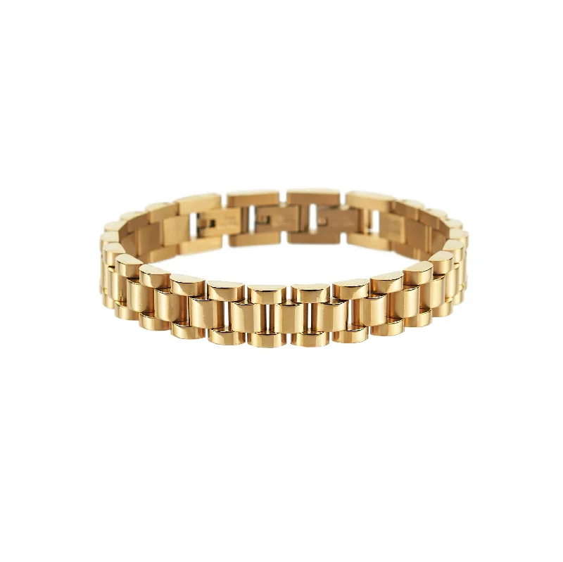 Bangles with claw-set stones for security -Gold Watch Band Bracelet