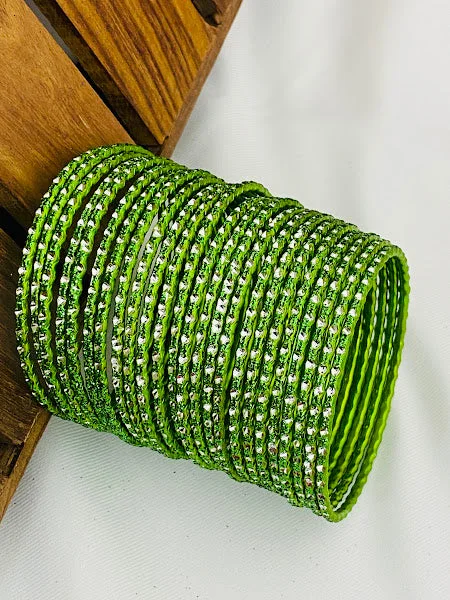 Bangles with tiger eye bands for warmth -Charming Light Green Color Bridal Metal Bangles