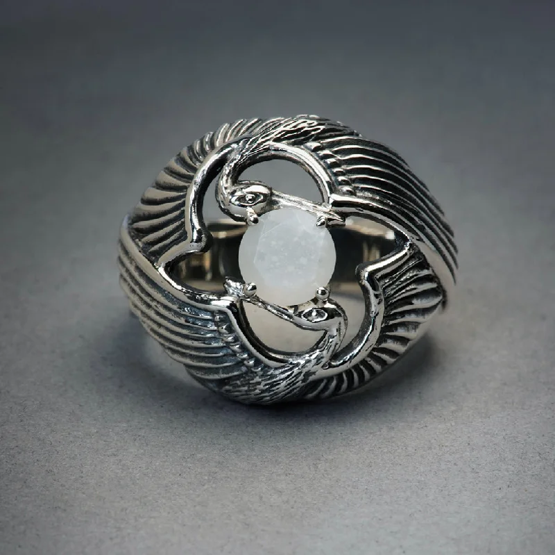 Women’s rings with raw turquoise for texture -Egret Ring