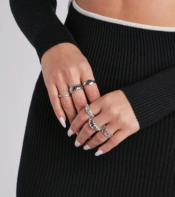 Women’s rings with spiral onyx for contrast -Luxe Bling Six-Pack Ring Set